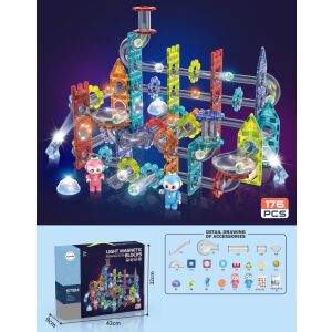 Mágneses világító építőkocka golyópálya 176 db XL 147136856 - Mágneses építőjáték