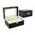 Black leather watch box with 3 compartments and a glass top