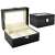 Black leather watch box with 3 compartments and a glass top