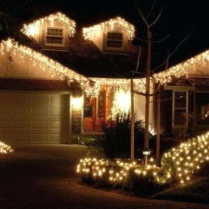 Weihnachts-Eiszapfen-Lichterkette mit 8 Programmen, 300 LEDs, 14 m, warmweiß 147145118 - Lichterketten