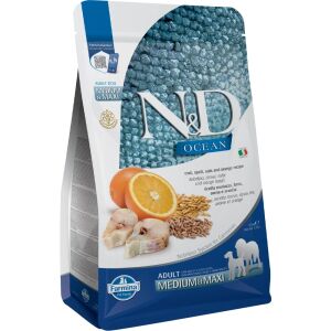 N&amp;D Ocean Medium &amp; Maxi Adult Monoprotein Száraz Kutyatáp (Tőkehal, Tönköly, Zab és Narancs) - 2,5 kg 147145140 - Állattartás