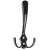 Black triple hook for hanging coats, hats, bags, and other items.