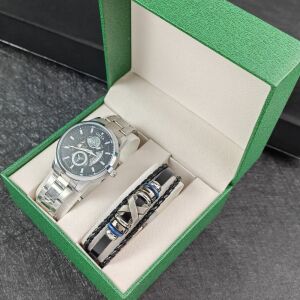 Ajándék Szett Óra Fém Szíjjal Fekete Számlappal És karkötő 147148698 - Ajándék kütyü