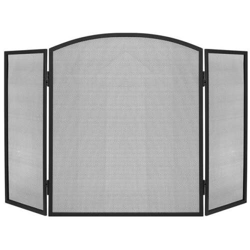 Black 3-panel fireplace screen with arched top