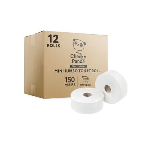 Toalettpapír, bambusz, 2 rétegű, nagytekercses, 18 cm átmérő, 150 m/tekercs, 12 tekercs, CHEEKY PANDA, fehér 147151227