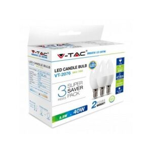 LED lámpa , égő , gyertya , E14 foglalat , 4.5 Watt , hideg fehér , 3 darabos csomag 147154227 - V-TAC
