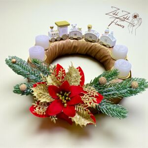 Adventi koszorú – piros–arany csillogó