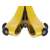 Close-up of the yellow plastic shoe stretcher showing the adjustable screw mechanism