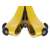 Close-up of the yellow plastic shoe stretcher showing the adjustable screw mechanism