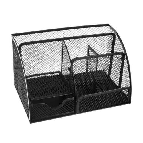 Black metal desk organizer with 6 compartments