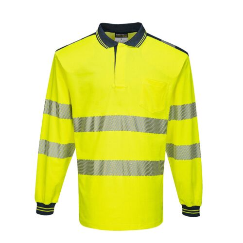 Portwest PW3 Hi-Vis hosszú ujjú pólóing, sárga és navy, fényvisszaverő csíkok - Láthatósági ruházat