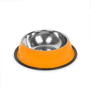 Orange stainless steel pet bowl with non-slip rubber ring, 15 cm - Pet Care