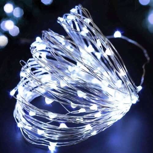 5 meter battery operated LED fairy lights, cold white, 50 LEDs