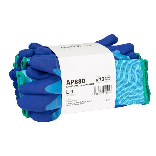 Portwest APB80 kék latex bevonatú munkavédelmi kesztyű, 12 pár csomag - Védőfelszerelés