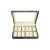 Óraszervező 12 rekesz: Black leather watch box organizer with clear lid, open view