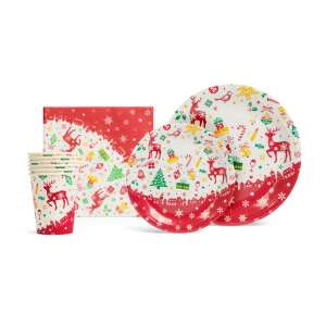 Christmas paper tableware set with plates, cups, and napkins - Party Tableware