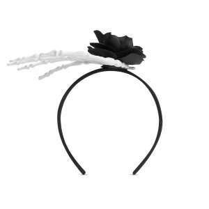 Black headband with a white skeleton hand and a black rose - Hair Clip, Headband