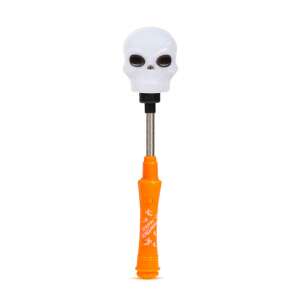 Halloween skull LED light wand, battery operated, color changing, springy skull head, orange handle - Halloween decoration