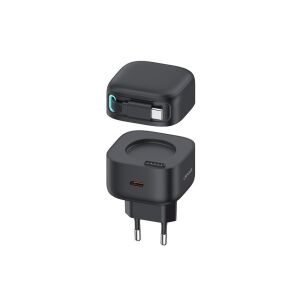 USAMS CC202 XMF SCHNELLLADEGERÄT (TYP-C) PD 35W MIT TELESKOPISCHEM TYP-C-KABEL SCHWARZ 147171591 - Ladegeräte für Telefone