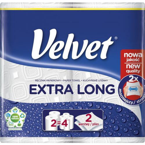 Ręczniki w roli celulozowe VELVET Najdłuższy, 2-warstwowe, 90 listków, 2szt., białe 100% Celuloza VLK-5110082 147179025