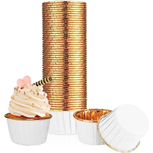 Cupcake formák muffinokhoz, kapszlikhoz, FEHÉR ARANY 50x40 mm / 50 db