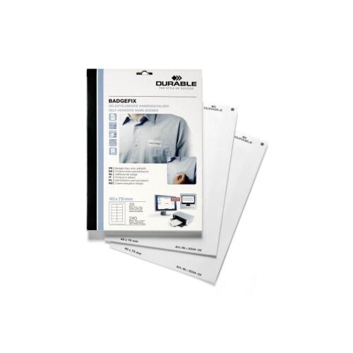 Névkitűző, textil, öntapadó, 40x75 mm, DURABLE "Badgefix", fehér (833402) 147179744