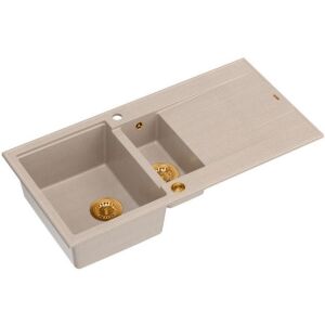 EVAN 156 GraniteQ mosogató Push To Open lefolyóval 1,5 rekeszes b/o (1000x500x210; rekesz 420x480) gyöngyház bézs / réz elemek