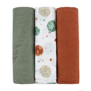 PETITE&MARS Bambusz muszlin 3db-os pelenka szett Moussy Celestial Planets 68 x 68 cm 147227275 - Textil pelenka