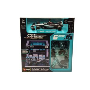 Mercedes Pit Stop - boxutca, kerékcsere diorama - W14 EQ F1 #63 (2023) - George Russel - szerelőkkel -  Bburago - 1:43 147227698 - Bburago