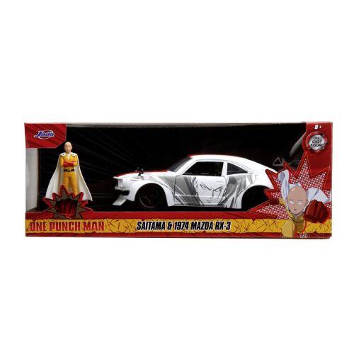 Jada One Punch Man 1974 Mazda RX-3 Saitama figura szett, gyűjthető fém autómodell - Kreatív és építő játék