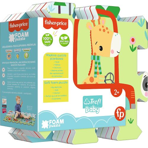 Trefl Fisher-Price habszivacs puzzle babáknak, puha játszószőnyeg aranyos zsiráf mintával - Szivacs puzzle