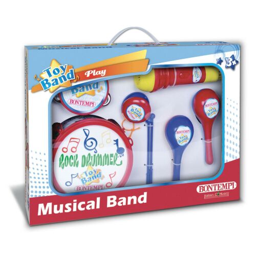 Bontempi zenei játékszett mikrofonnal, dobbal, tamburinnal, kasztanyettával és maracas-szal, csomagolásban - Játék hangszer