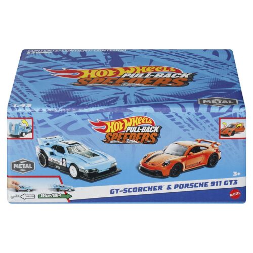 Hot Wheels GT-Scorcher & Porsche 911 GT3 Visszahúzható Speeders 2 darabos szett, 1:43 méretarány - Autó és jármű