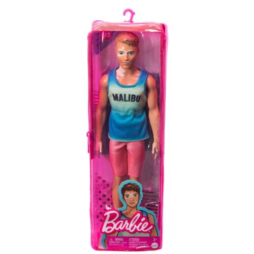Barbie Fashionistas Ken baba vitiligóval, kék trikóval és korall rövidnadrággal a csomagolásban - Babázás