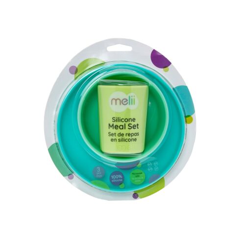 Melii 3 részes szilikon bébiétel készlet, kék, lime és menta - Babatáplálás