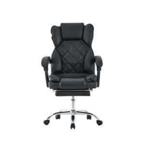 Vezetői szék, lábtartó, lehajtható háttámla, 360 fokban forgatható, párnázott karfák, eko bőr, fekete