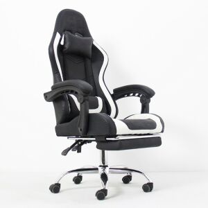 Ergonomikus gamer szék, karfák, fejtámla, deréktámasz, dönthető háttámla, lábtartó, állítható magasság