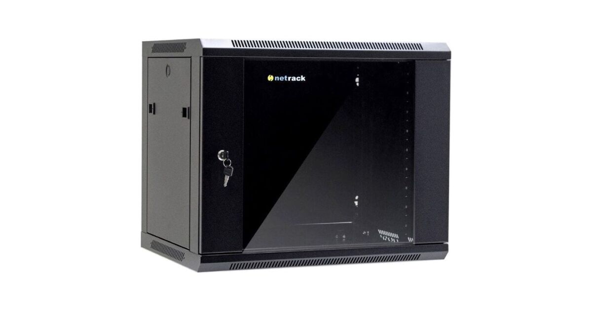 Rack suspendat 19 9U, 450mm, Netrack F-Line, negru, usi din sticla ...