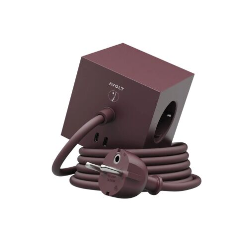 Kocka alakú hosszabbító kábel, AVOLT x Bauhaus-Archiv, Square 1, 3 aljzat, 2xUSB-C, 1,8 méter, bordó 147228866