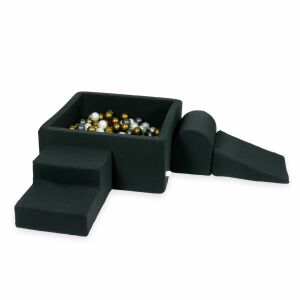 Habszivacs játszótér négyzet alakú medencével 90x90x40 grafit + 400 labda: óarany, metál grafit, gyöngyház