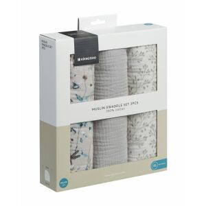 Kikkaboo kifogó 3 db muszlin 100x100cm Dreamy Fields szürke 147235085 - Textil pelenka