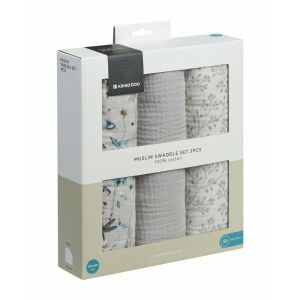 Kikkaboo kifogó 3 db muszlin 100x100cm Dreamy Fields szürke 147238443 - Textil pelenka