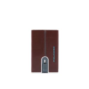 Piquadro, Blue Square, Leather Card Holder, Square Sliding System with Money Clip, PP5358B2R, Mahogany, For Men 147244357 - Okmány- & Kártyatartó