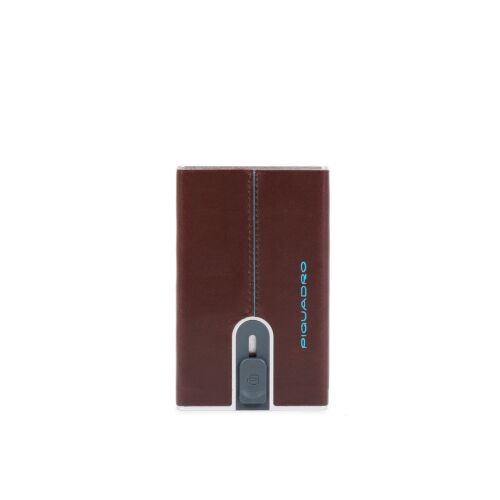Piquadro, Blue Square, Leather Card Holder, Square Sliding System with Money Clip, PP5358B2R, Mahogany, For Men 147244357