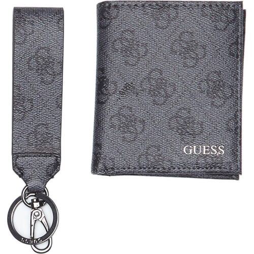 Set, Guess, Vezzola, Textile Wallet, With 4G logo Keychain, GBOX SM BFLD W/CP&KRN, Black, For Men, 2 pcs