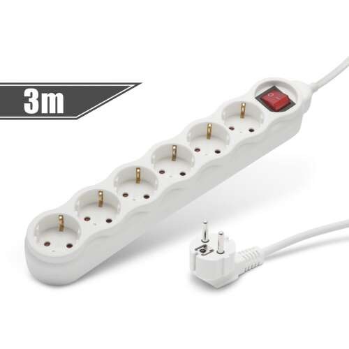 6-outlet power strip with switch, 3-meter cable