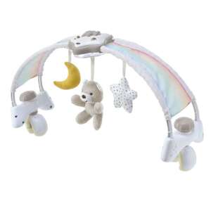 Chicco Rainbow Sky crib arch with lights and music, featuring a rainbow canopy, plush toys, and a removable nightlight - Stroller & Crib Toy