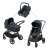 Maxi-Cosi Zelia³ stroller travel system, black frame, blue fabric, includes car seat, bassinet, and adapters