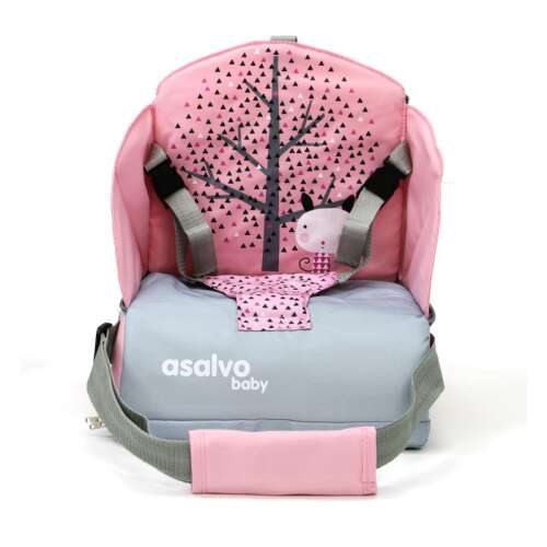 Asalvo Go Anywhere portable high chair, pink tree design