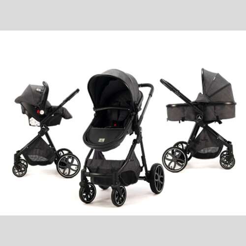 Asalvo Sidney 3-in-1 stroller with car seat, bassinet, and sport seat, black